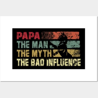 Mens Papa the Man the Myth the Bad Influence Vintage Cat Posters and Art